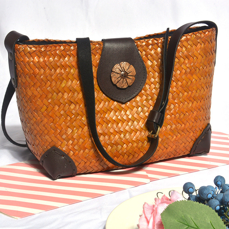 Vintage Straw Woven Crossbody Bag