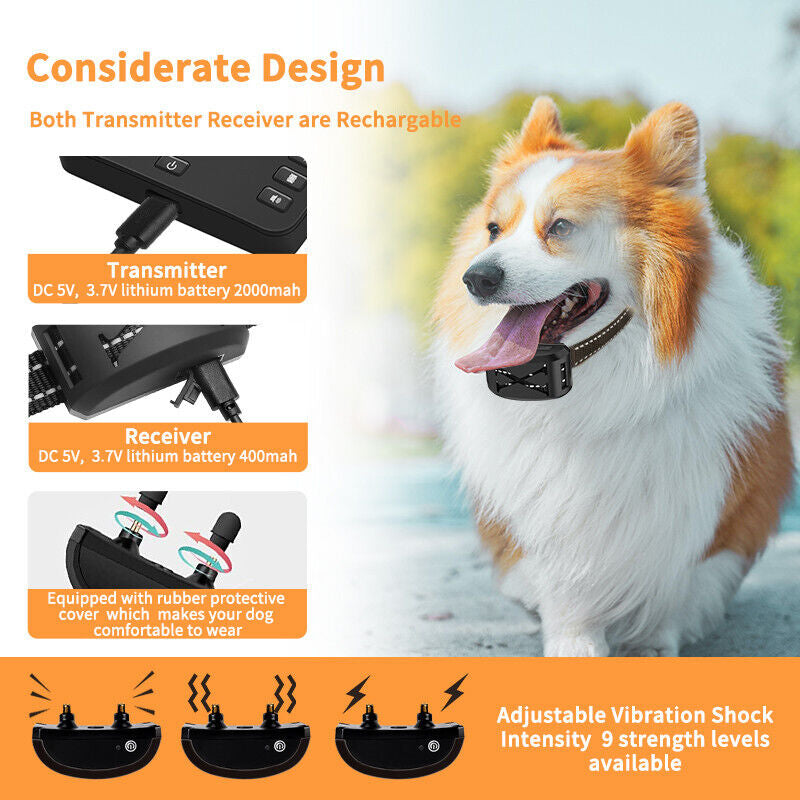 Electric Dog Fence System Wireless Hidden Pet Boundary Containment with 2 Collar