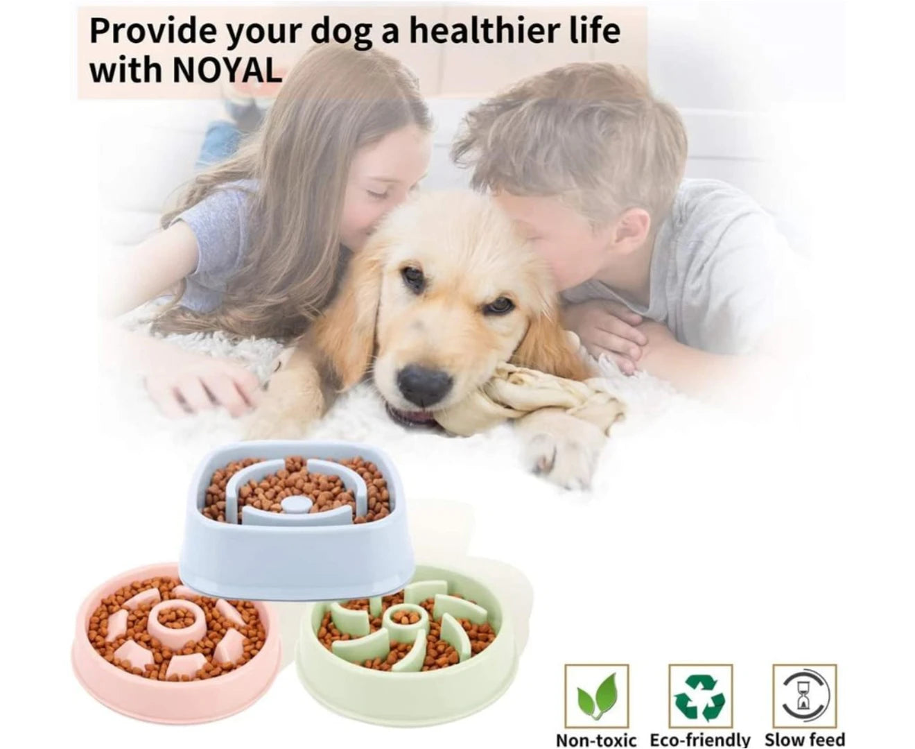 Dog Bowl Dishes Slow Feeder Large Pet Eat Dogs Interactive--Blue