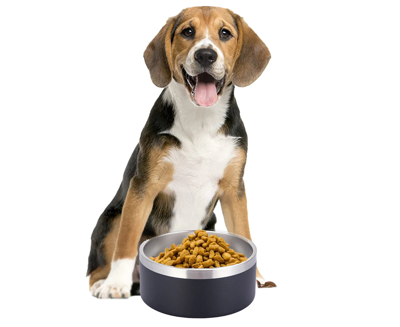 Dog Bowl - 64 Oz Stainless Steel, Non-Slip Rubber Bottom, Durable, Pet Food and Water, Cats Feed