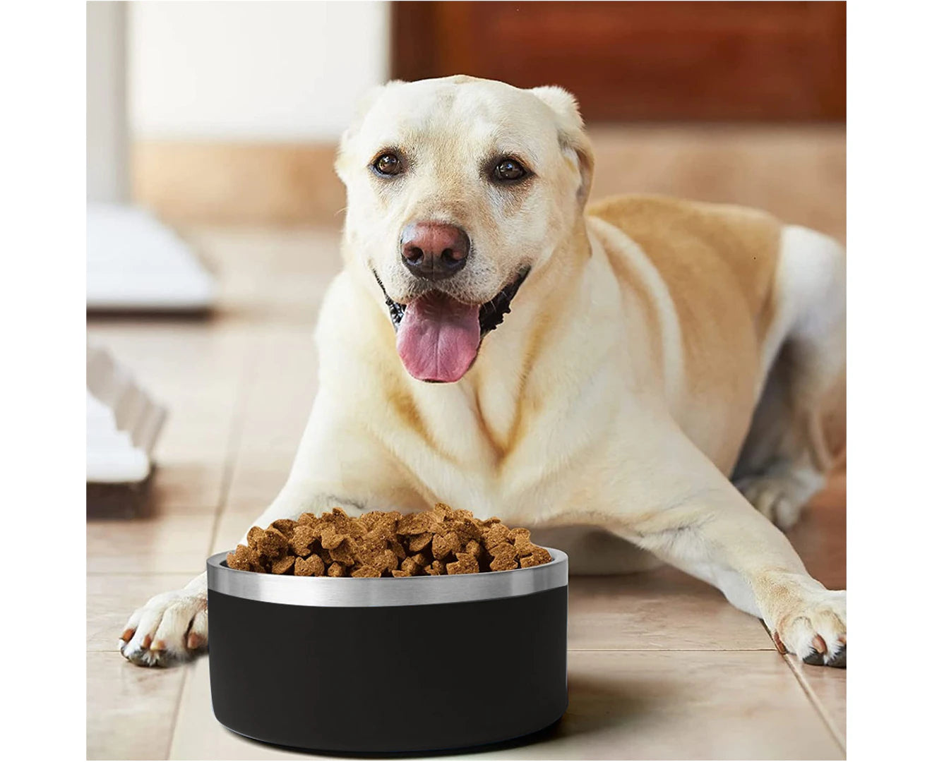 Dog Bowl - 64 Oz Stainless Steel, Non-Slip Rubber Bottom, Durable, Pet Food and Water, Cats Feed