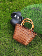 Purely handwoven vegetable basket, versatile retro bamboo portable straw bag