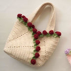 Handmade Rose Flower Crochet Handbag Woven Knit Purse for Women