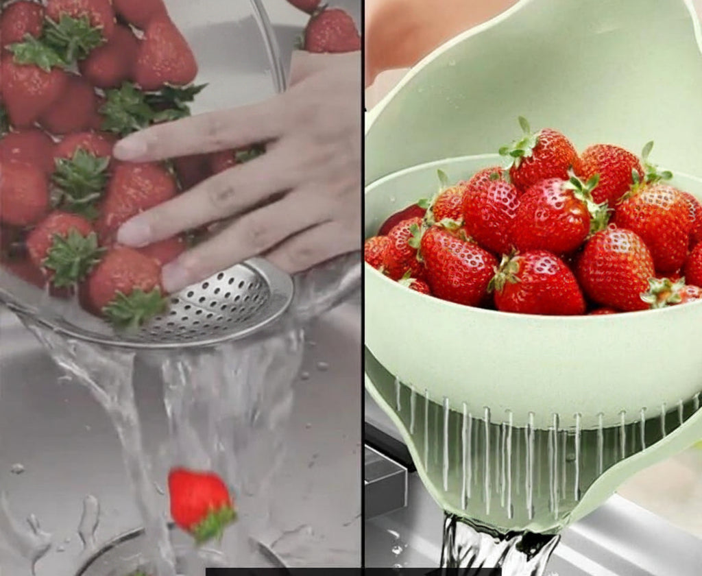 Double-Layer Fruit & Vegetable Washing Basket with Drain Tray