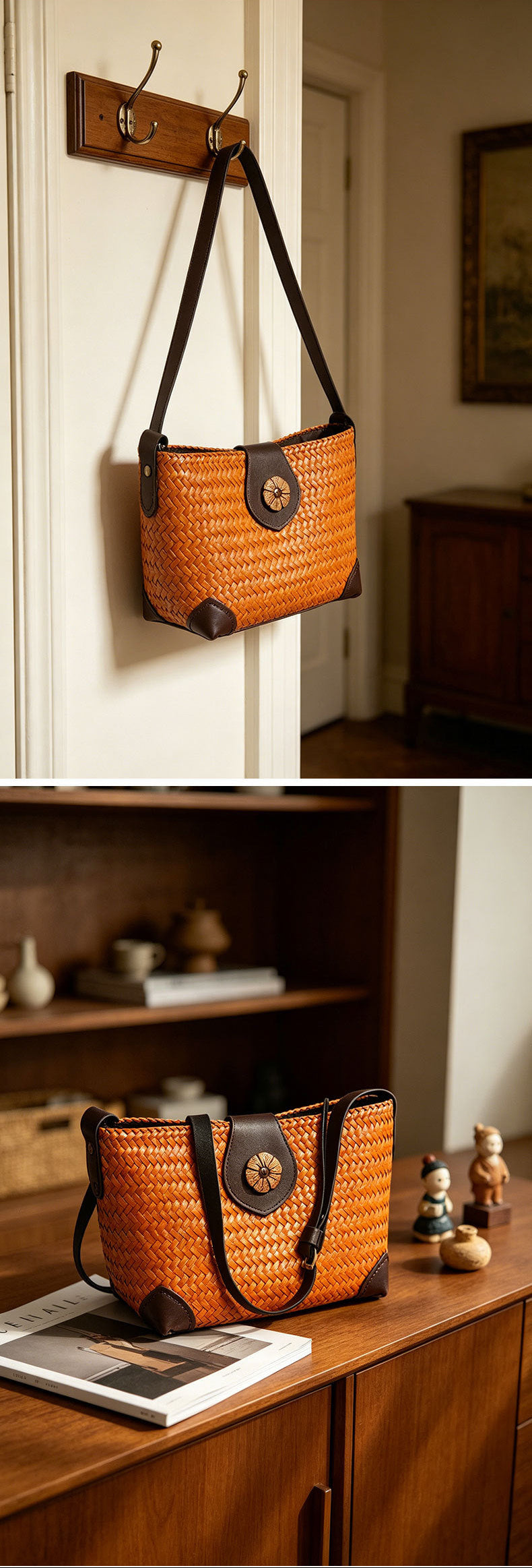 Vintage Straw Woven Crossbody Bag