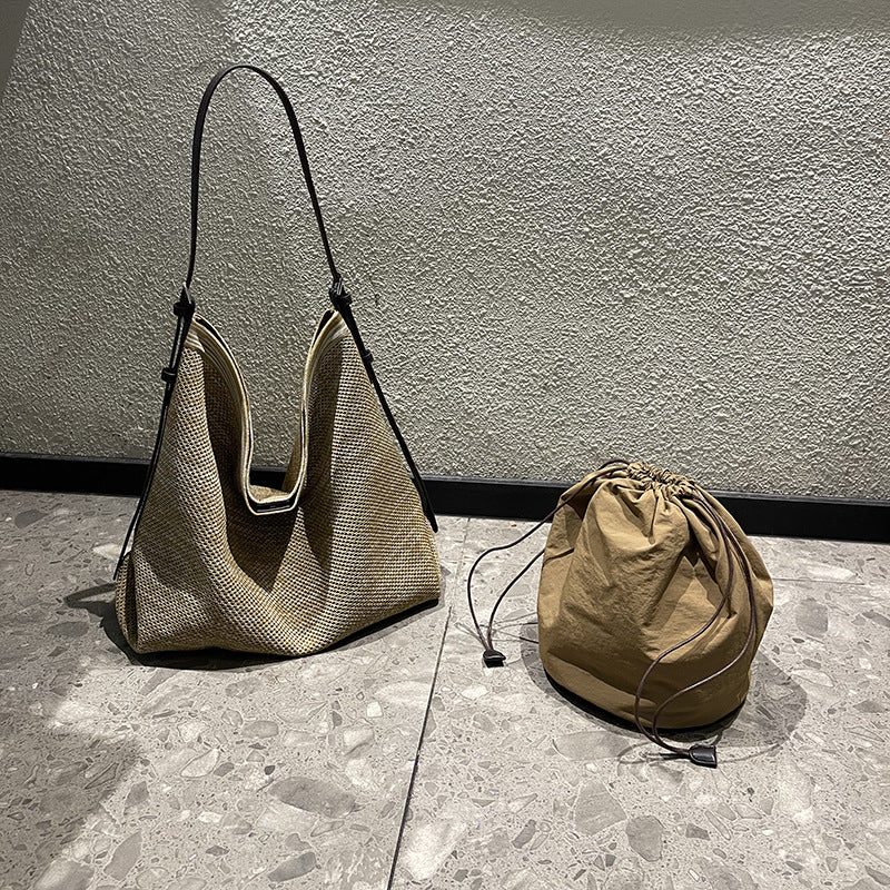 Large straw woven tote bag