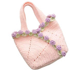 Handmade Rose Flower Crochet Handbag Woven Knit Purse for Women