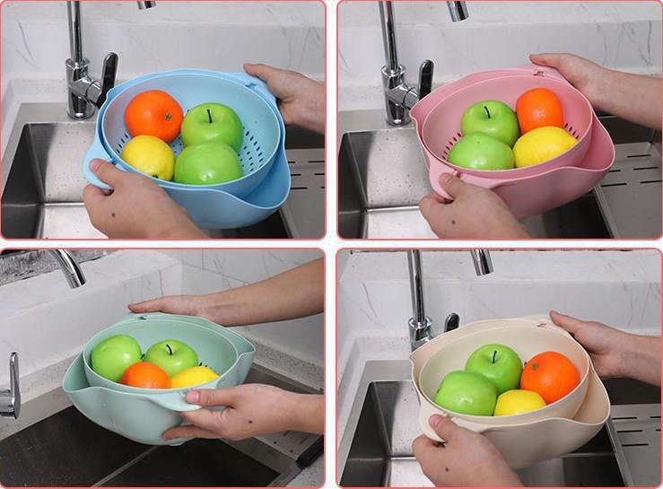 Double-Layer Fruit & Vegetable Washing Basket with Drain Tray