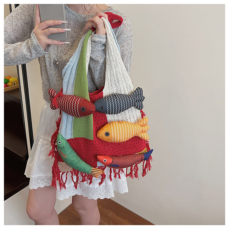 Boho Tassel Knit Tote Bag