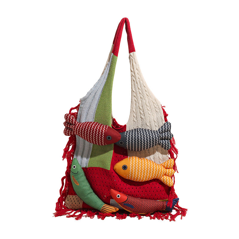 Boho Tassel Knit Tote Bag