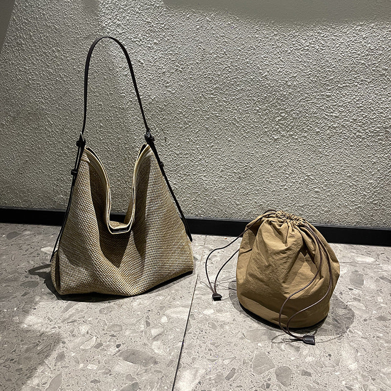 Large straw woven tote bag