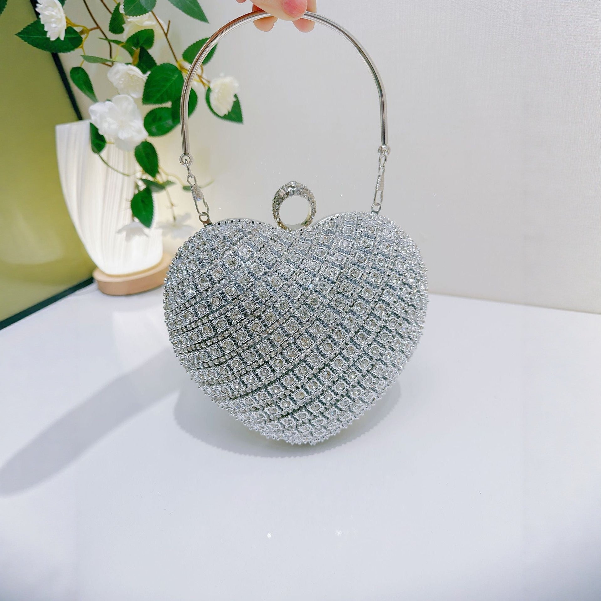 Crystal Heart Evening Clutch Bag