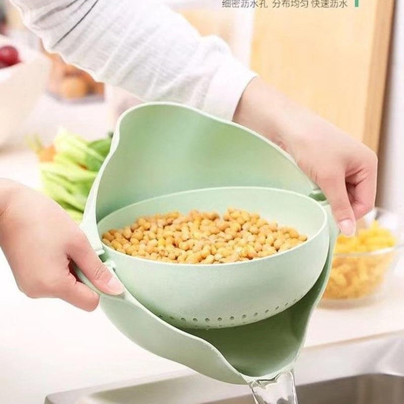 Double-Layer Fruit & Vegetable Washing Basket with Drain Tray
