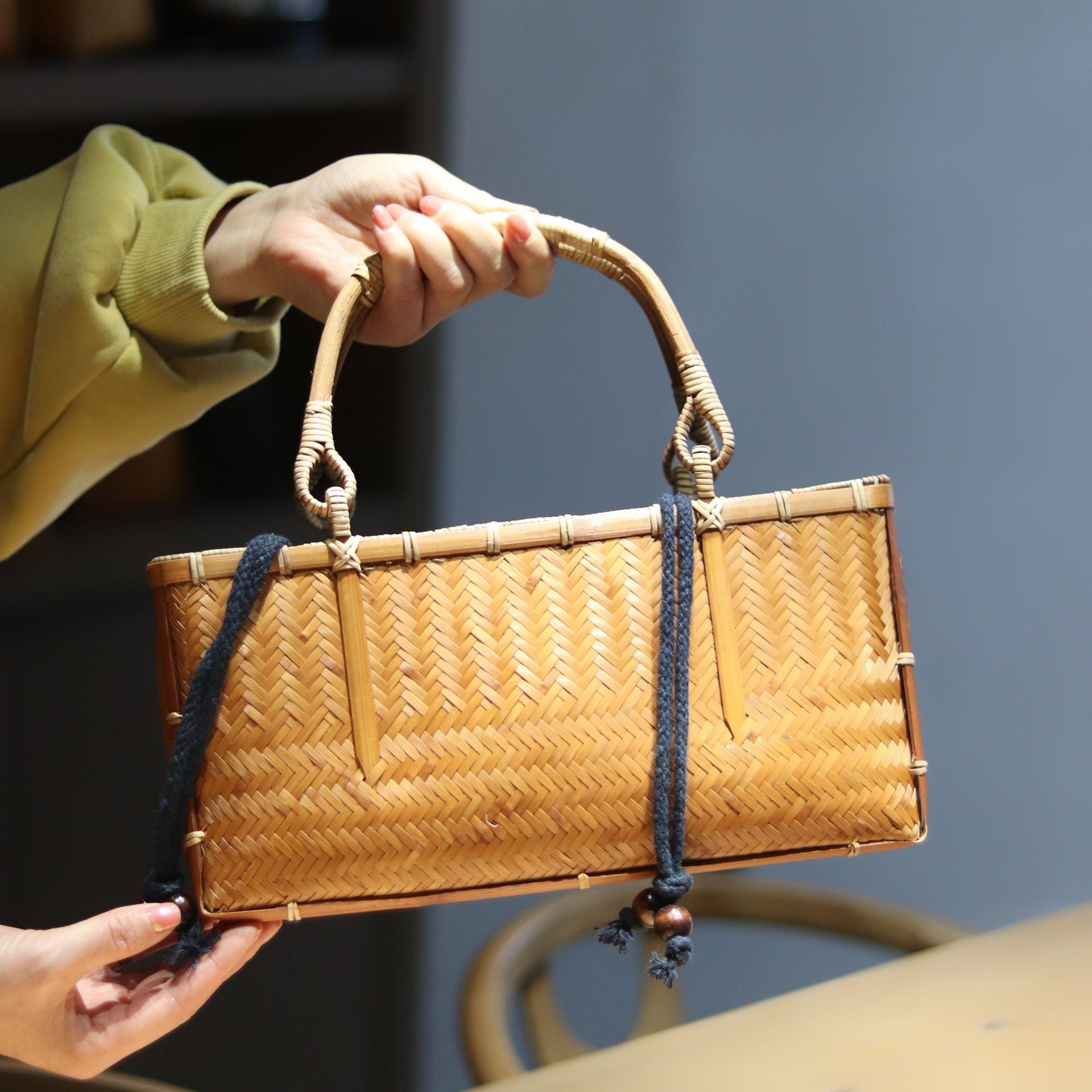 Handmade bamboo woven bag handbag storage bag