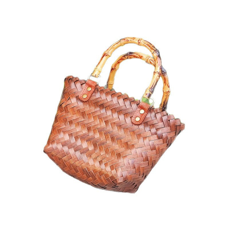 Purely handwoven vegetable basket, versatile retro bamboo portable straw bag