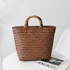 Purely handwoven vegetable basket, versatile retro bamboo portable straw bag