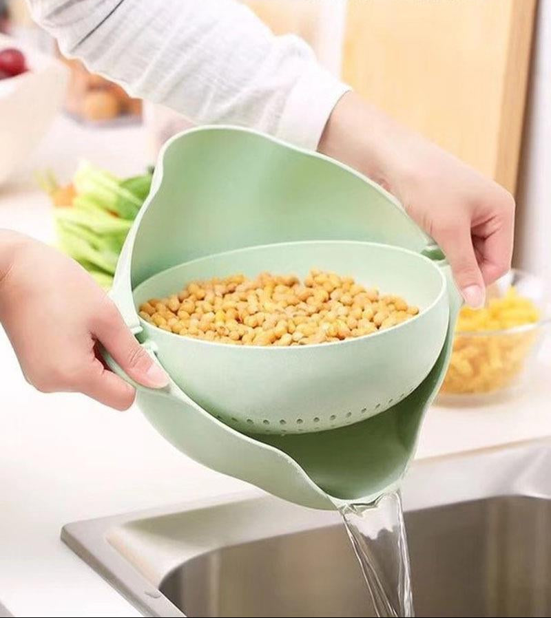 Double-Layer Fruit & Vegetable Washing Basket with Drain Tray