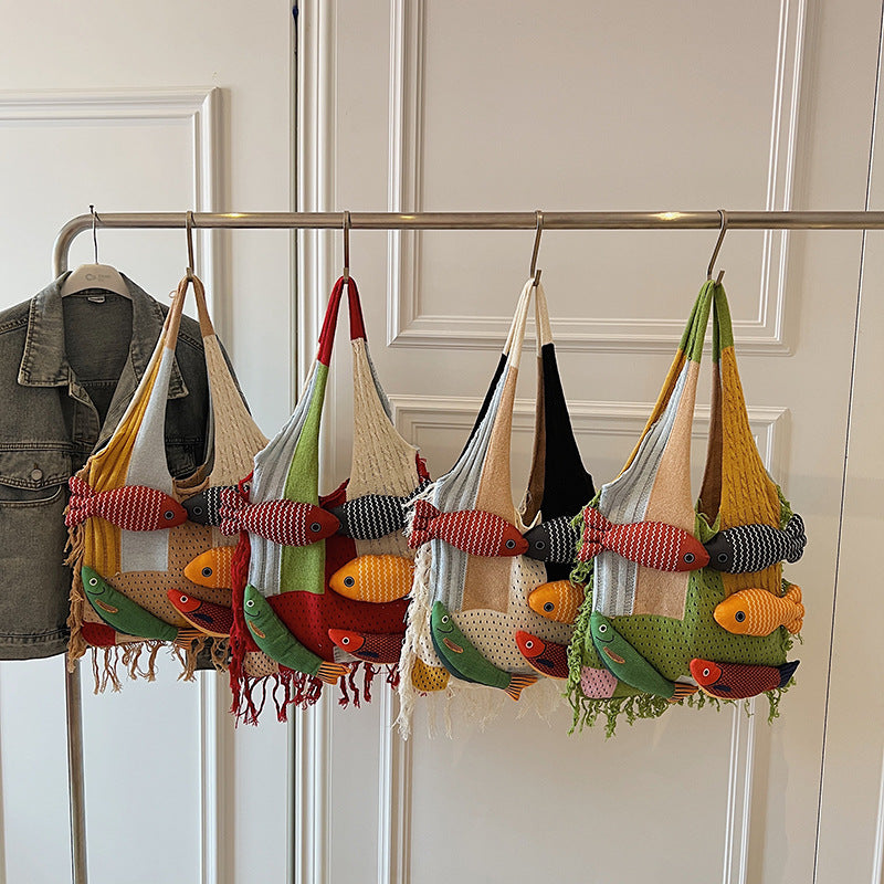 Boho Tassel Knit Tote Bag