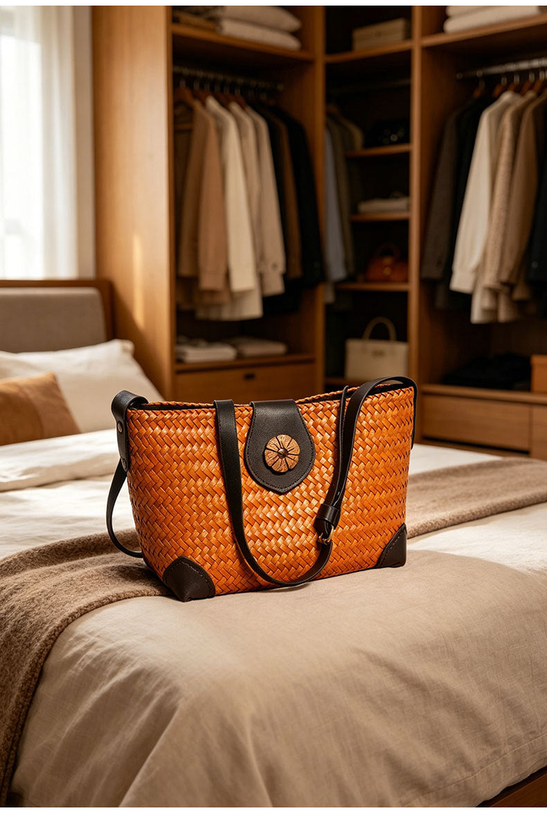 Vintage Straw Woven Crossbody Bag