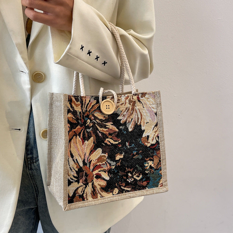 Canvas linen lunch tote bag
