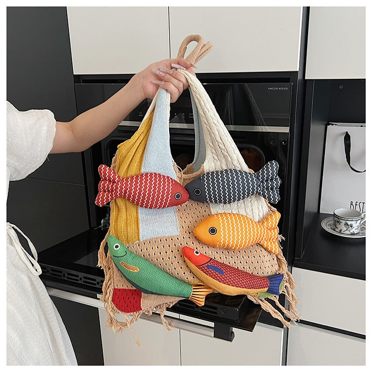 Boho Tassel Knit Tote Bag
