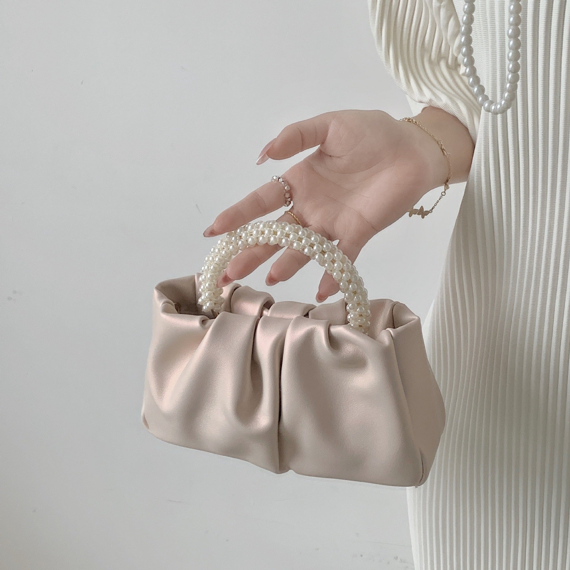 Pearl ruched mini handbag