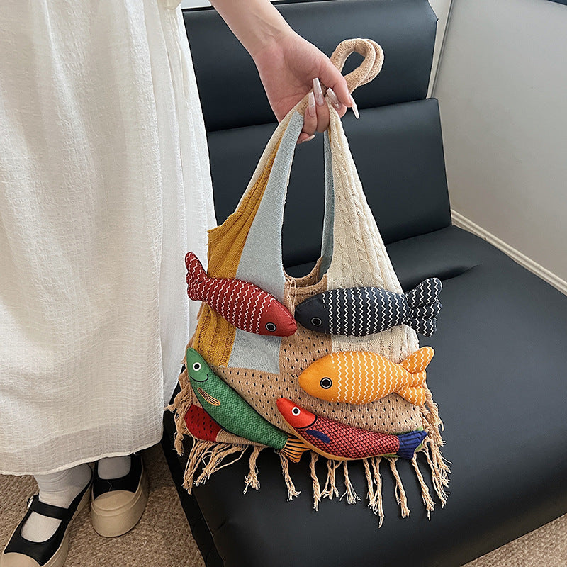 Boho Tassel Knit Tote Bag