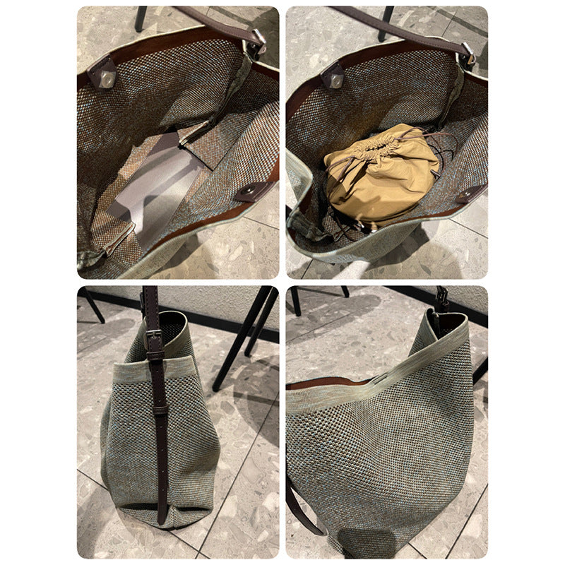 Large straw woven tote bag