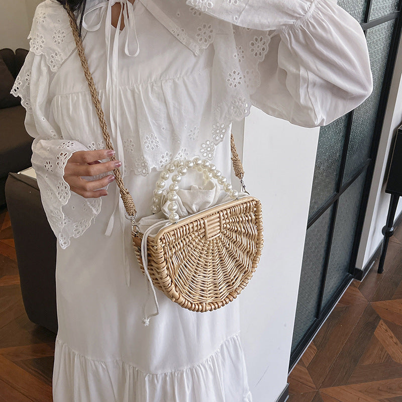 Handmade Bamboo Bag New Forest Style Woven Beaded Handbag