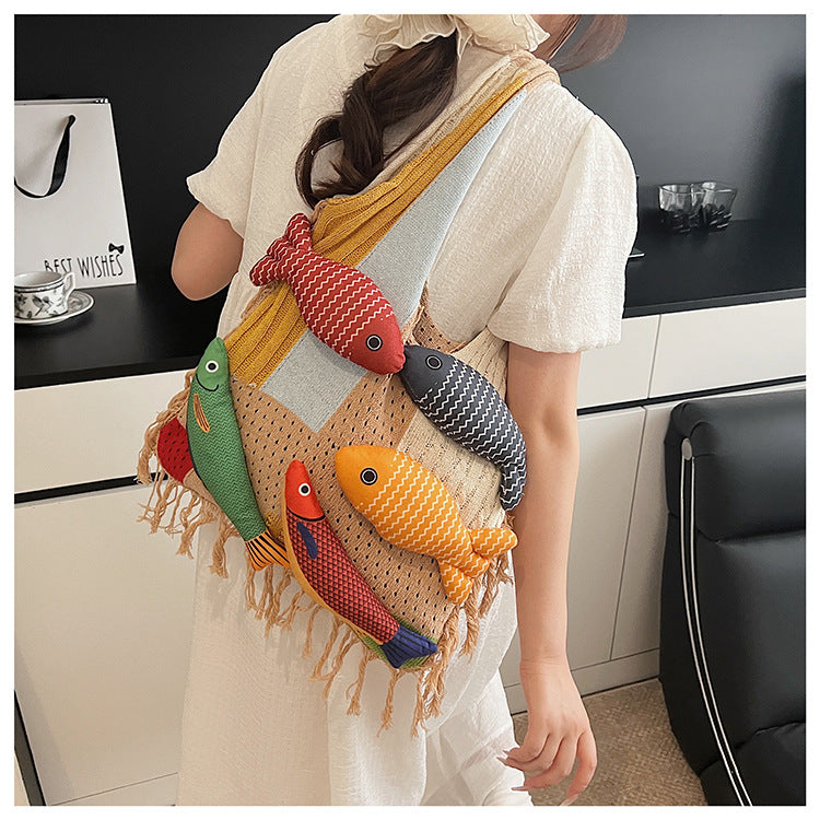Boho Tassel Knit Tote Bag