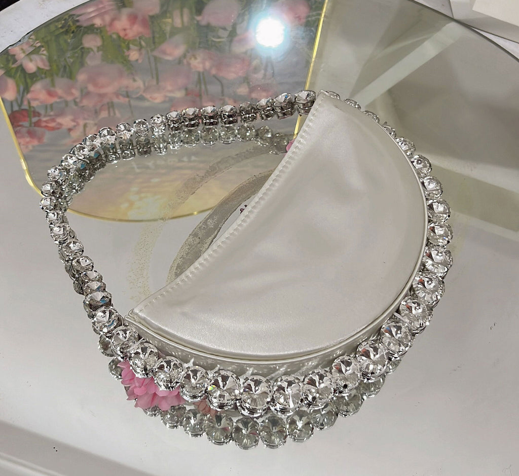 French Pearl Rhinestone Floral Evening Bag Underarm Handbag