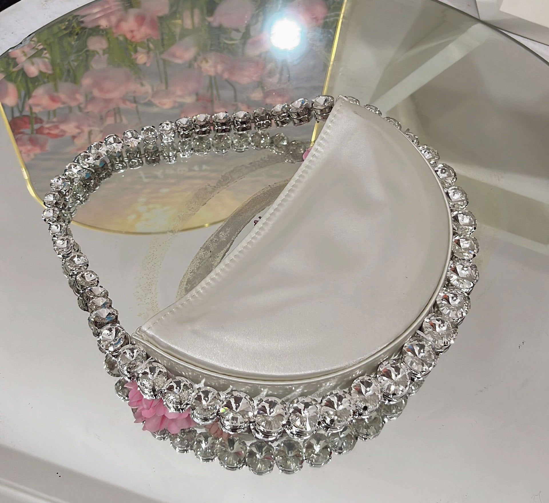 French Pearl Rhinestone Floral Evening Bag Underarm Handbag