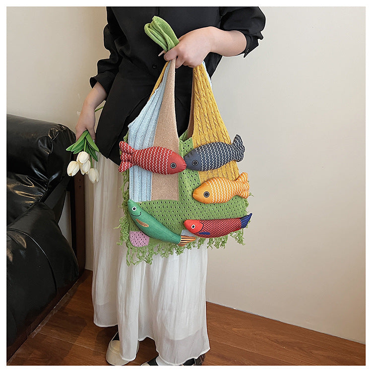 Boho Tassel Knit Tote Bag