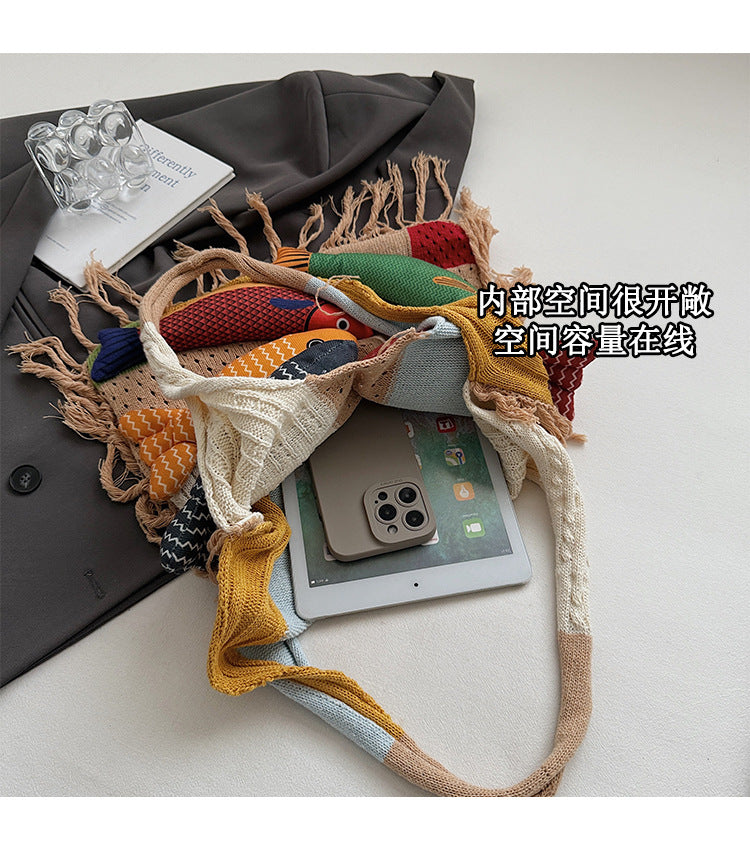 Boho Tassel Knit Tote Bag