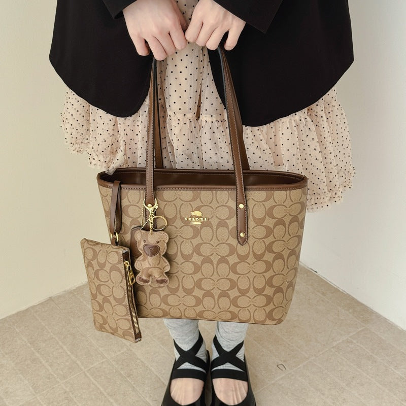 Structured shoulder tote bag with coin purse