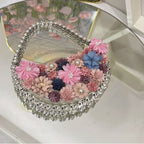 French Pearl Rhinestone Floral Evening Bag Underarm Handbag
