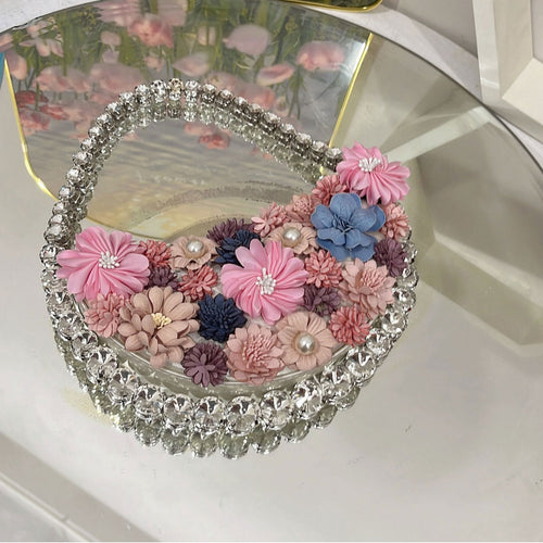 French Pearl Rhinestone Floral Evening Bag Underarm Handbag