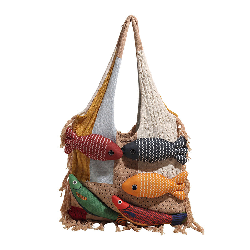 Boho Tassel Knit Tote Bag