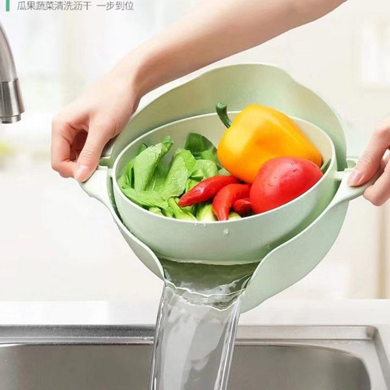 Double-Layer Fruit & Vegetable Washing Basket with Drain Tray