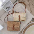 Vintage straw messenger crossbody bag