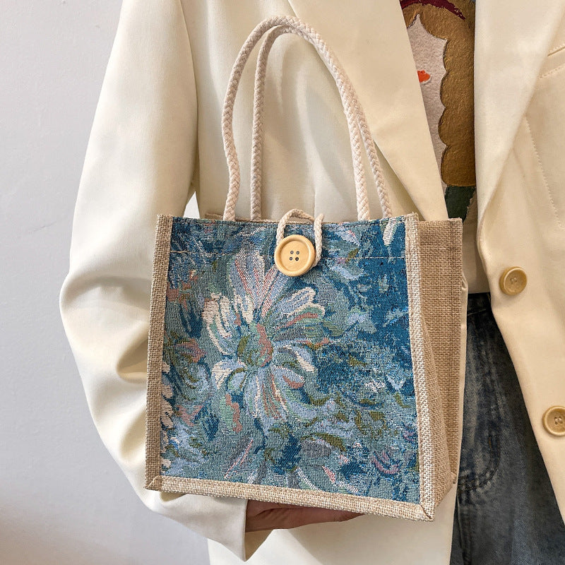 Canvas linen lunch tote bag