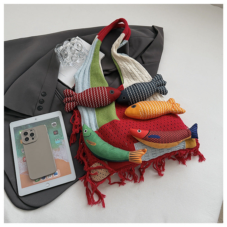 Boho Tassel Knit Tote Bag