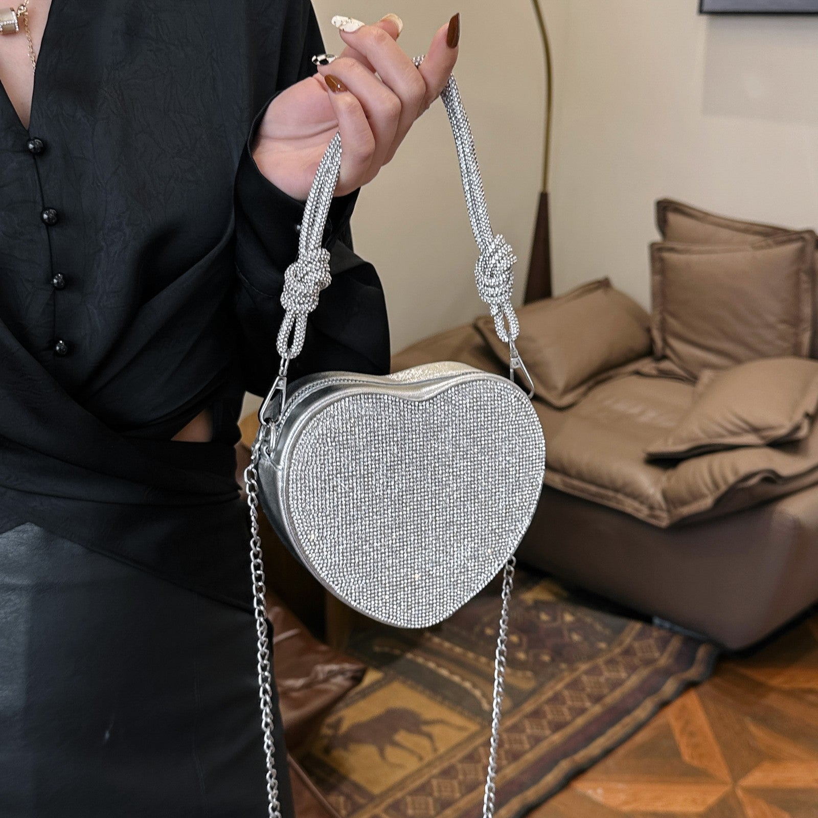 Crystal Heart Evening Crossbody Bag