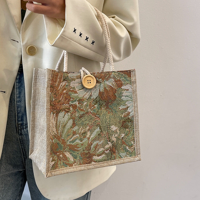Canvas linen lunch tote bag