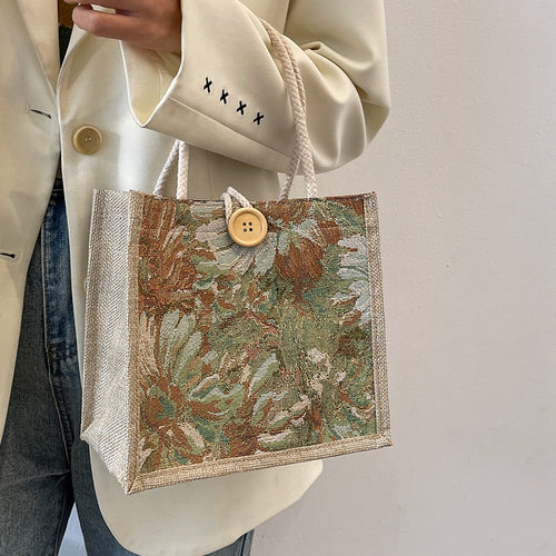 Canvas linen lunch tote bag