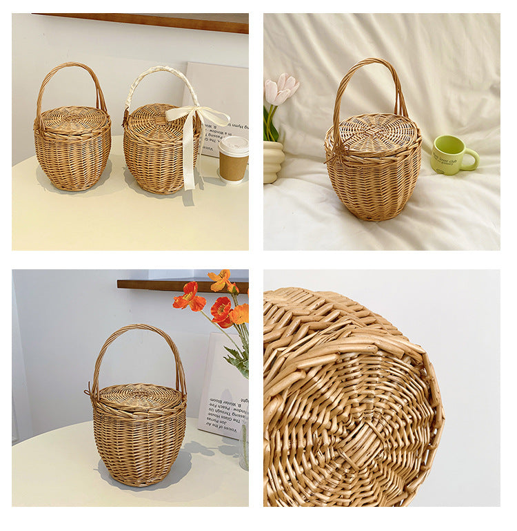 Rattan, wicker, and bamboo hand-woven French basket bag