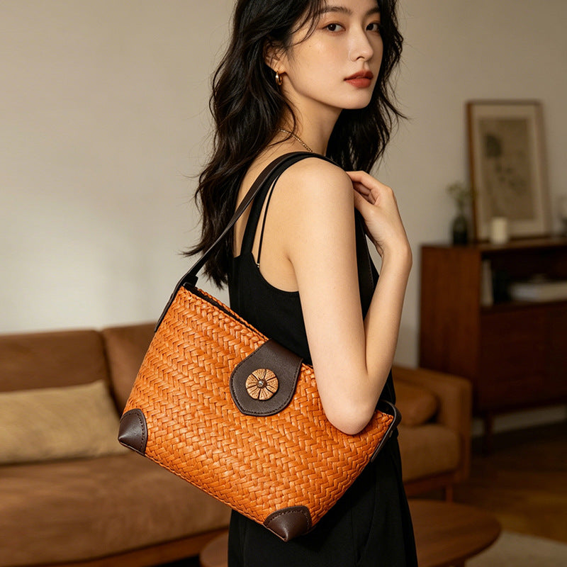 Vintage Straw Woven Crossbody Bag