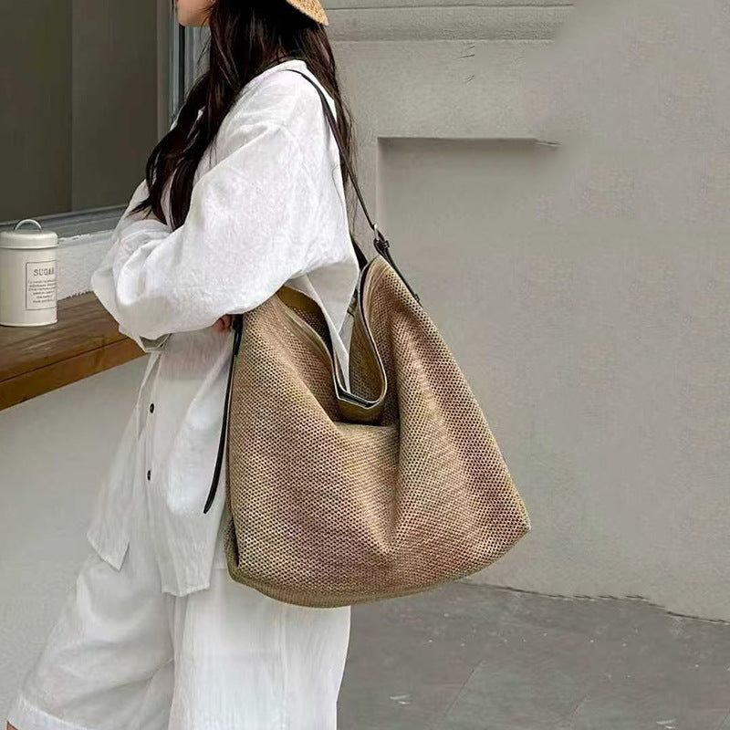 Large straw woven tote bag