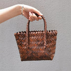 Purely handwoven vegetable basket, versatile retro bamboo portable straw bag