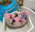 French Pearl Rhinestone Floral Evening Bag Underarm Handbag